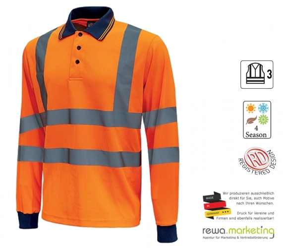 Langarm Poloshirt mit Reflexstreifen Orange Fluo Modell Haze